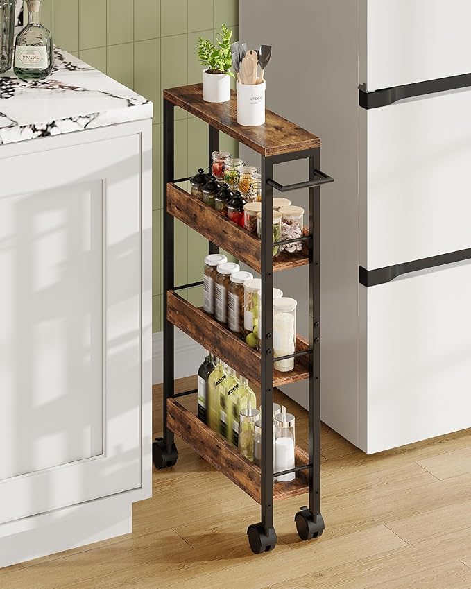 4-Tier Slim Storage Cart, 5.1'' Kitchen Serving Trolley, Slim Rolling Cart by Choezon