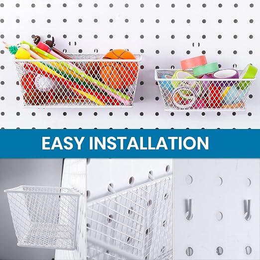 6 Pieces Pegboard Baskets Wall Mount Wire Peg Board Baskets 3 Sizes Pegboard - Image 3