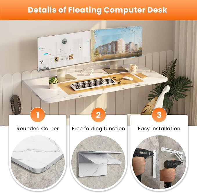IAE Wall Mounted Floating Foldable Desk, Fold&Floating Design - Image 5