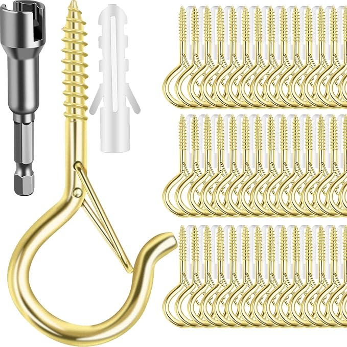 100 Pack Screw-in Hooks for Outdoor String Lights, Q Hanger Hooks for Outside by FSAH