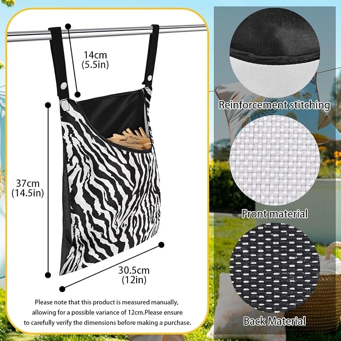 Zebra Skin Clothespin Bag with Large Opening, Laundry Clothes Pin Holder with - Image 6