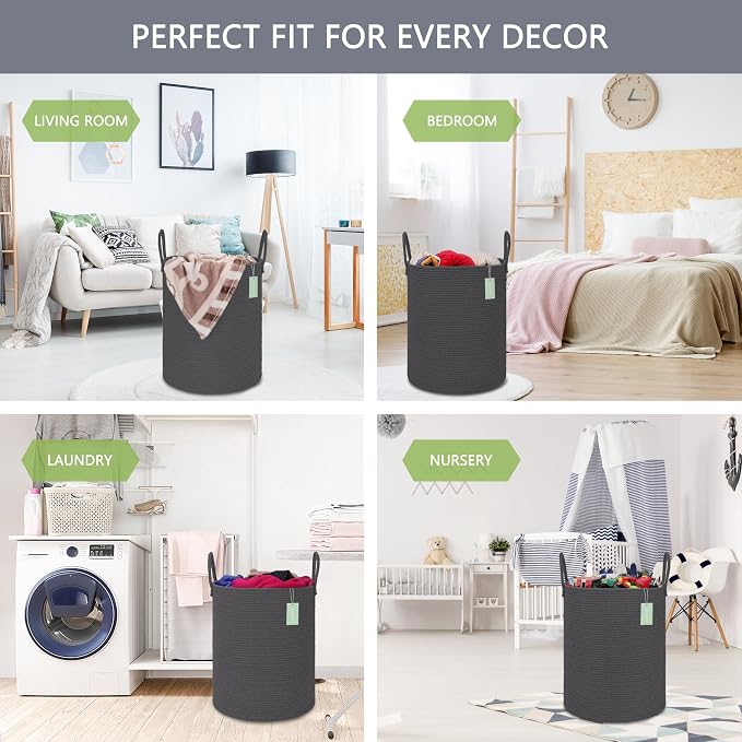 Large Cotton Rope Laundry Hamper 65L, Baby Nursery Hamper - Image 3