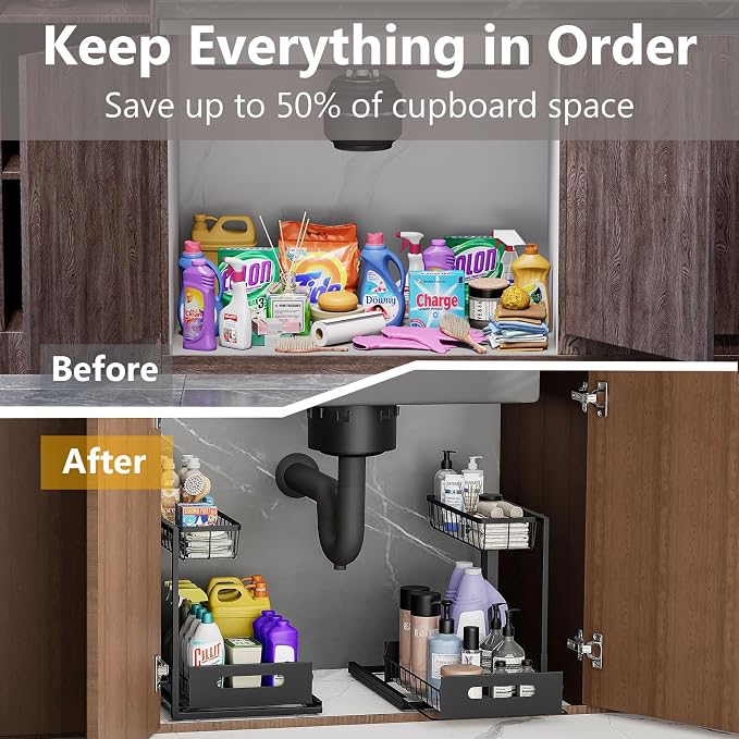 Under Sink Organizers and Storage 2 Tier Slide Out Kitchen Cabinet Organizer - Image 4
