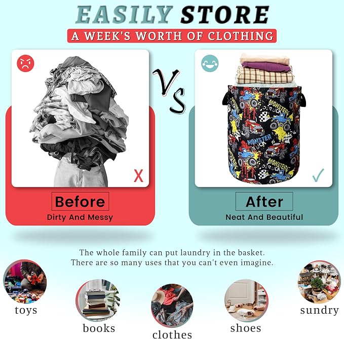 Funny Cars Printed Laundry Basket Foldable - Image 3