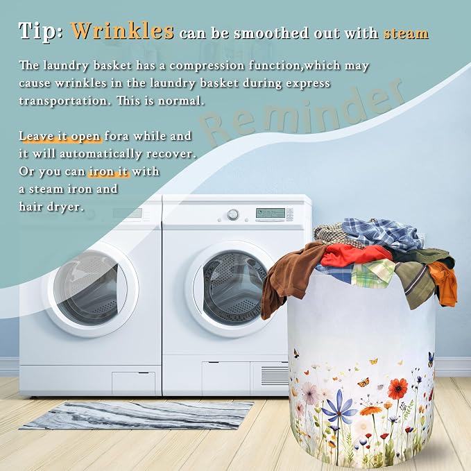 Colorful Wildflowers Laundry Hamper Butterfly Floral Laundry Basket - Image 6