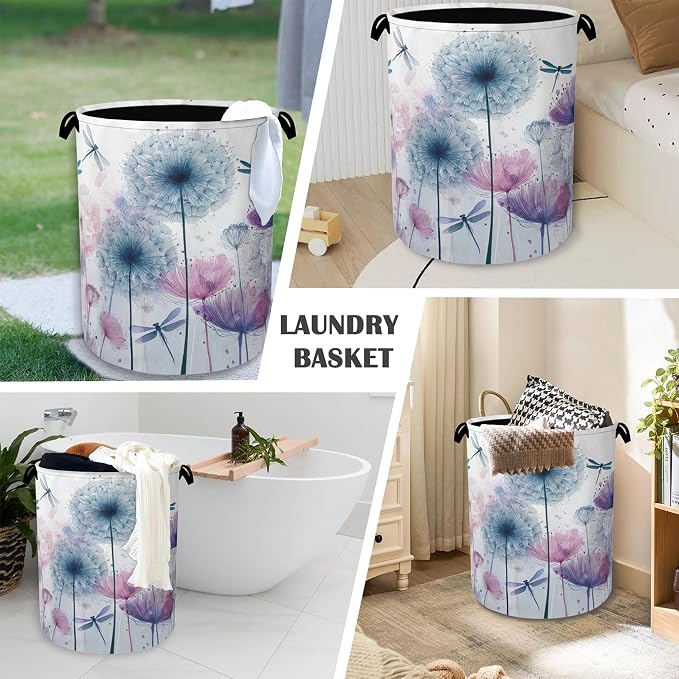 Dandelion Dragonfly Laundry Hamper, Dirty Clothes Laundry Basket - Image 4