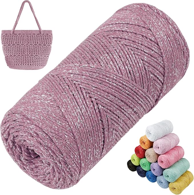 Sparkle Macrame Cord 1.5mm x 306 Yards Cotton Glitter Yarn by LEREATI