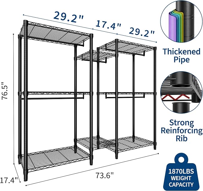 Portable Clothing Rack for Haning Clothes, Freestanding Garment Rack - Image 2