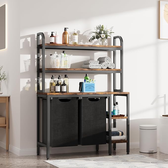 3-Tier Shelves Laundry Basket Hamper, 2 Section Laundry Sorter by HOME