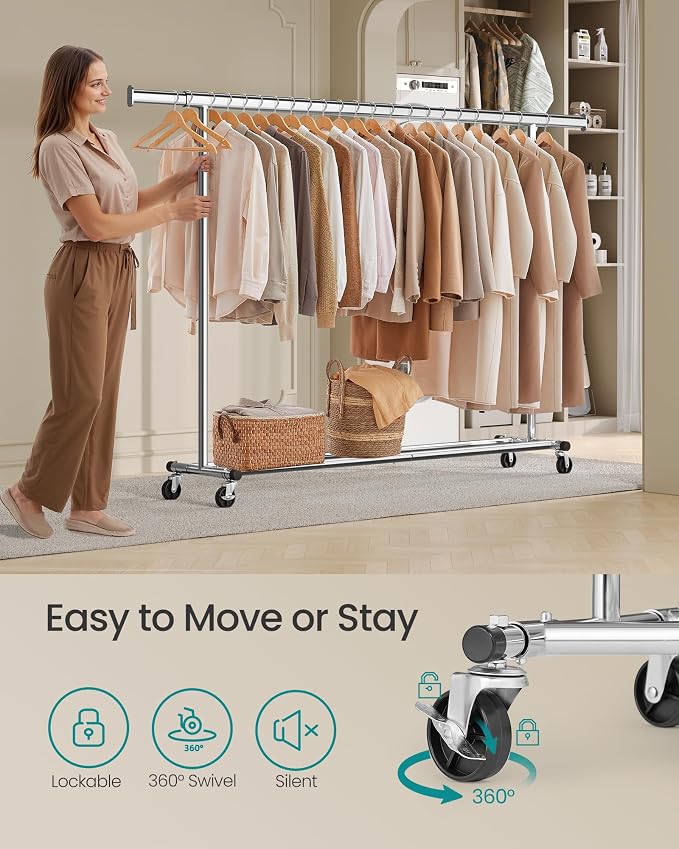 SONGMICS Clothes Rack with Wheels, Heavy-Duty Clothing Rack - Image 4