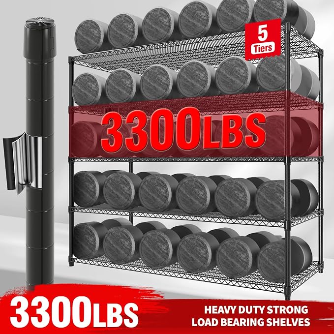 5-Tier Heavy Duty Metal Shelving Unit, Adjustable Height & Feet, Sturdy - Image 5