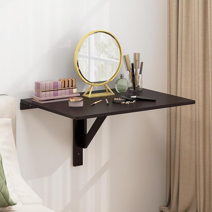 Giantex Wall Mounted Folding Table, 31.5" x 23.5" Wood Murphy Desk, Drop-Leaf - Image 8
