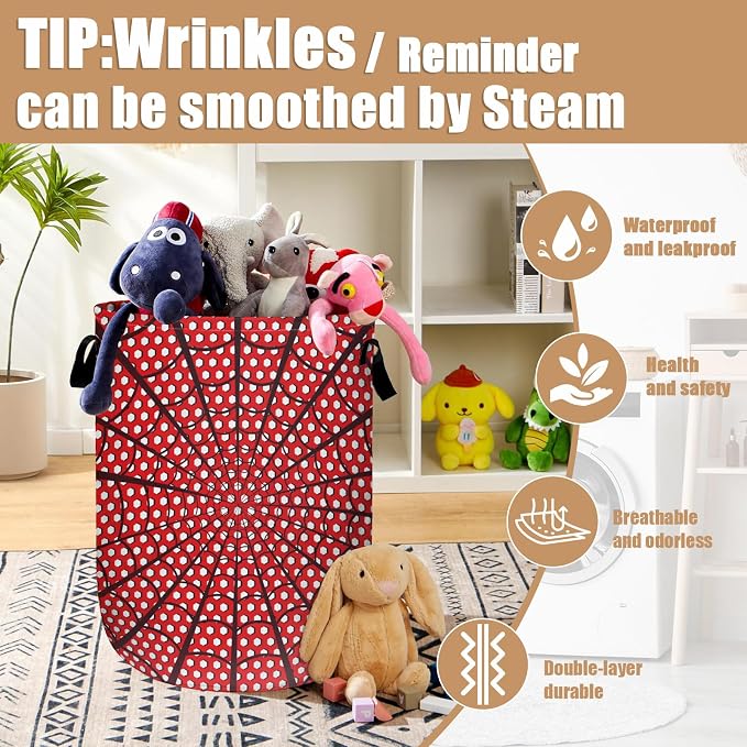 Red Spider Web Laundry Basket, Foldable Waterproof Halloween Laundry Hamper - Image 5