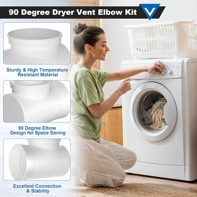 90 Degree Dryer Vent Elbow, Space Saving Connector Kit Clothes Dryers Duct Pipe - Image 6