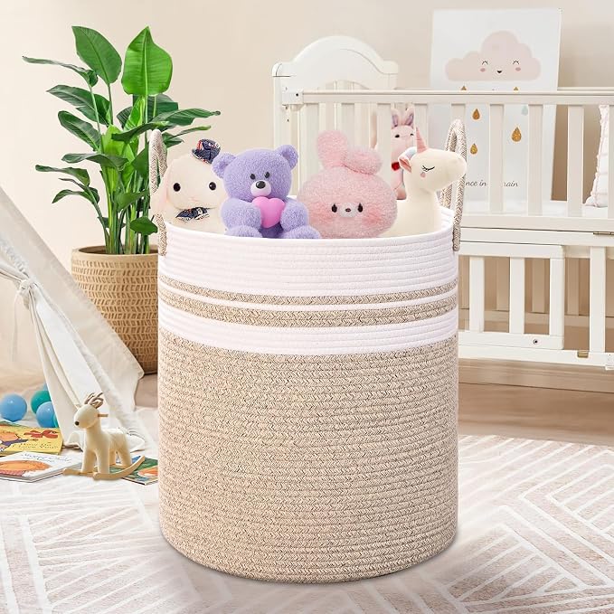 Laundry Hamper for Organizing, 52L Tall Laundry Baskets, Cotton Rope Woven - Image 9