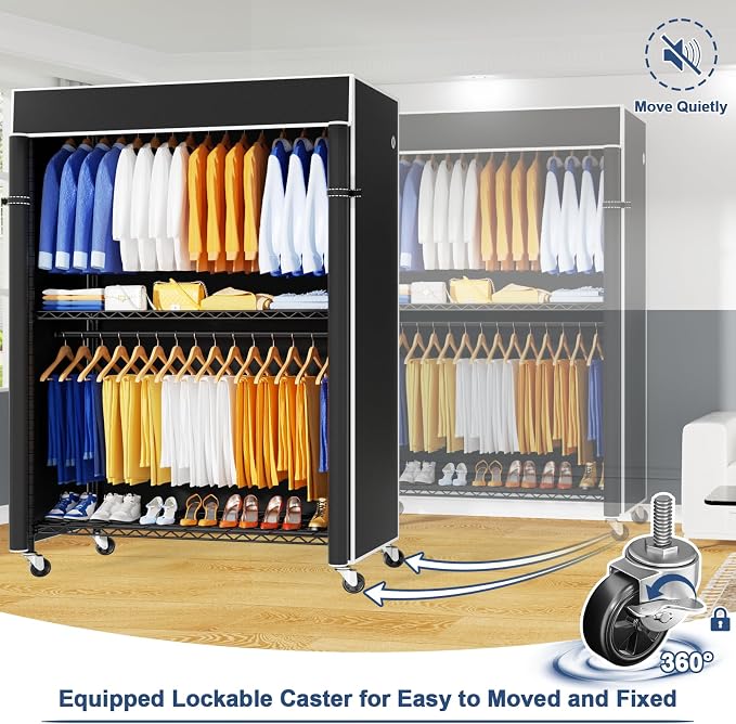 P8C Heavy Duty Clothes Rack（With Extended Width Design） Rolling Clothing Racks - Image 5