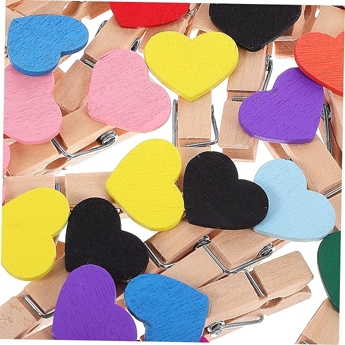 Cabilock 50pcs Mini Wooden Clothespins Heart Clips - Image 5