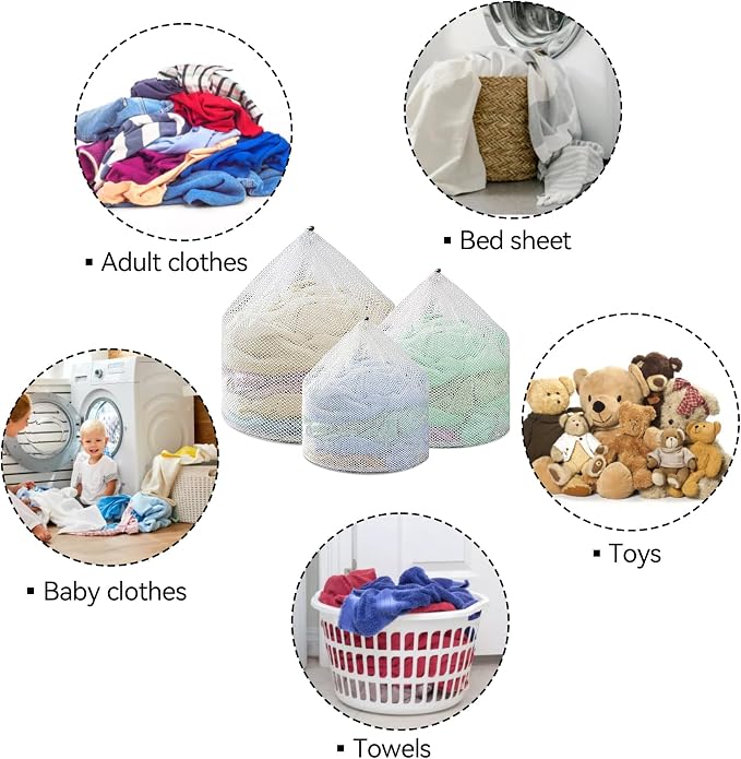 6Pcs Laundry Mesh Wash Bags, Drawstring Net Laundry Bag - Image 7