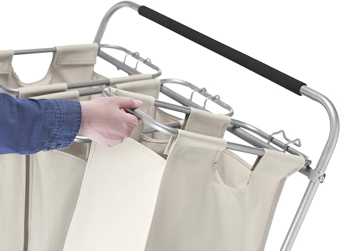 Whitmor Garment Rack Removable Bags-Tan, Triple SORTER Laundry Center - Image 4
