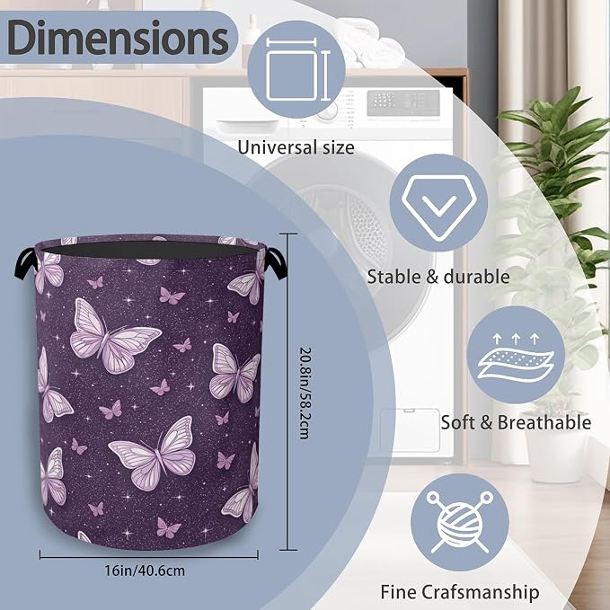 Purple Butterfly Laundry Basket, Oxford Cloth Laundry Hamper - Image 2