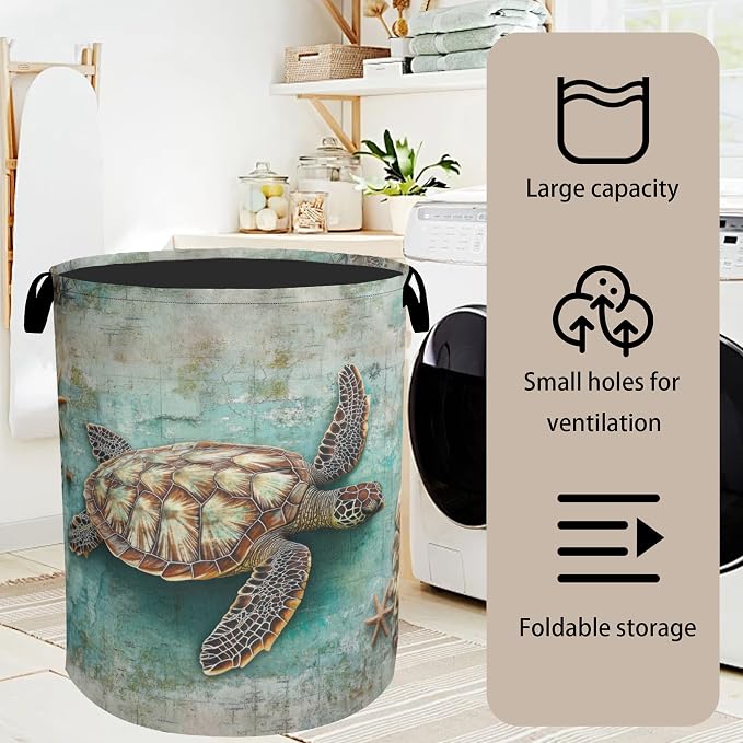 Retro Map Turtle Large Clothes Hamper Bag - Image 7