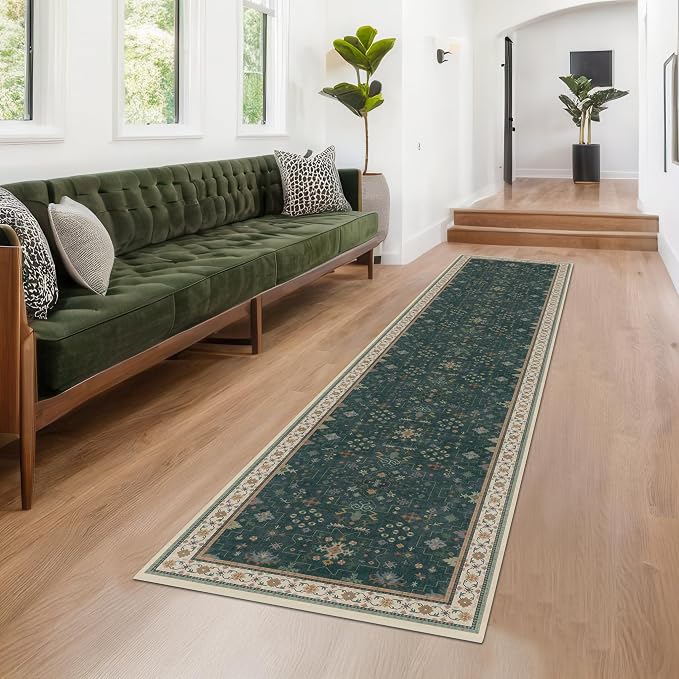 Vintage Dark Green 2x10 Hallway Runner Rug - Image 3