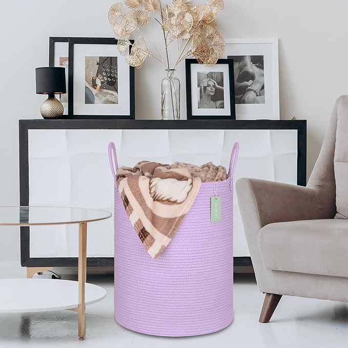 Large Cotton Rope Laundry Hamper 65L, Baby Nursery Hamper Bin - Image 6
