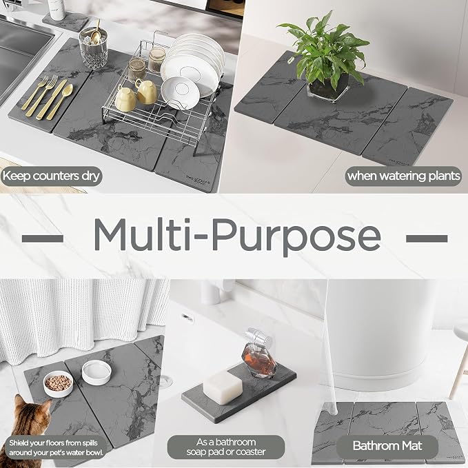 2PCS Stone Drying Mat for Kitchen Counter, Dark Gray - Image 6