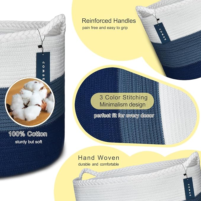 COMSE Extra Large Blanket Basket, Woven Laundry Basket, 21.7”x 13.8”, Nursery - Image 4