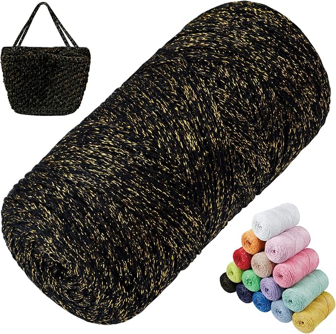 Sparkle Macrame Cord 1.5mm x 306 Yards Cotton Glitter Yarn by LEREATI