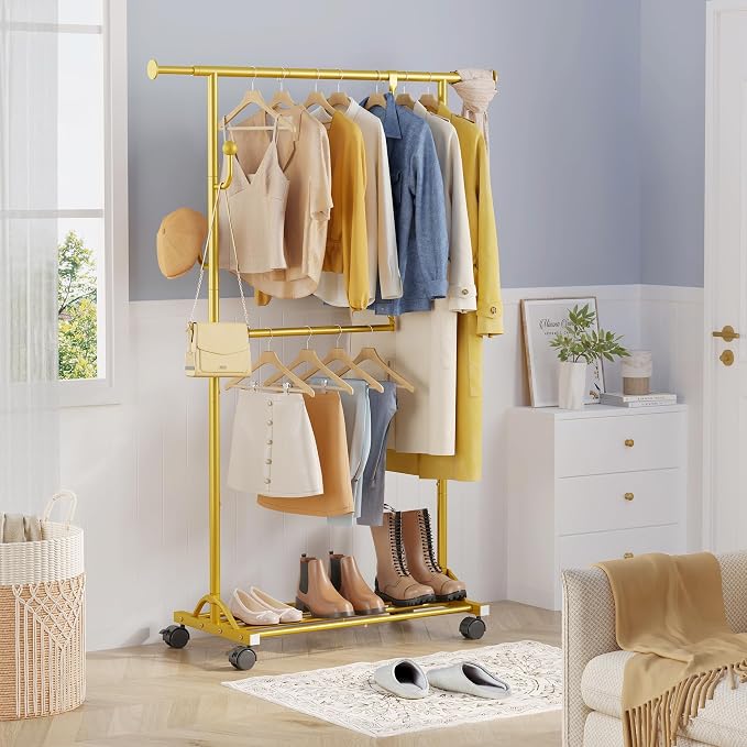 FAVOOSTY Clothes Rack for Hanging Clothes, Rolling & Extending Clothing Rack - Image 2