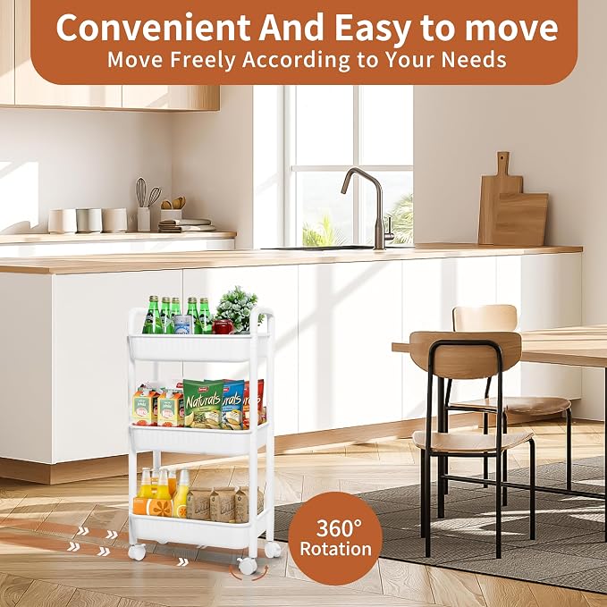 YSSOA Rolling Storage Cart, 3 Tier Slim Mobile Shelving Unit 360° Rotating - Image 6