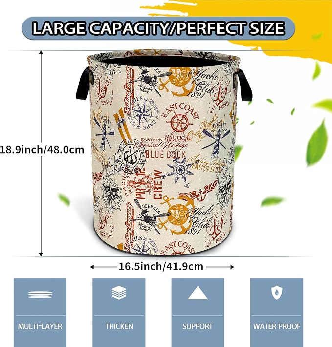 Anchor Laundry Basket Compass Seafaring Foldable Oxford Cloth Funny Tote Bag - Image 2