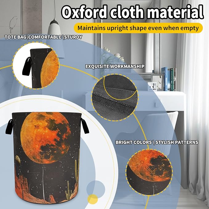 Full Moon Laundry Basket Desert Cactus Foldable Oxford Cloth Funny Tote Bag - Image 3
