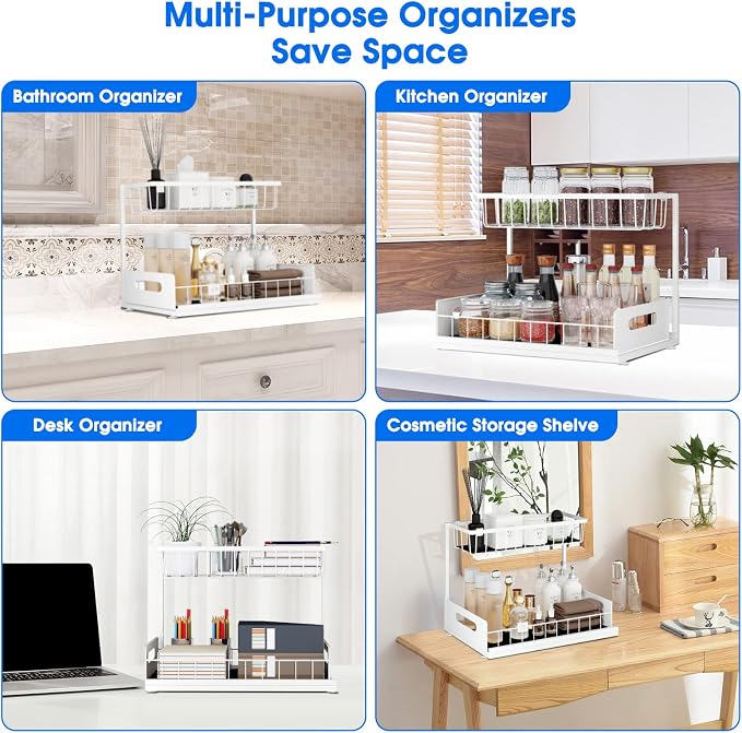 2 Pack Under Sink Organizer, 2 Tier Pull-Out Cabinet Storage Shelf, - Image 4