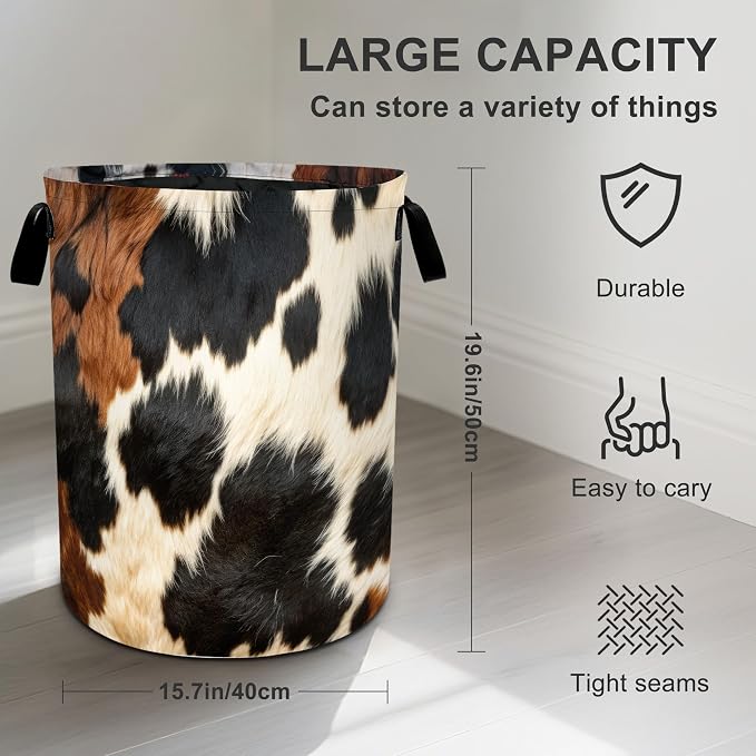 Brown Cowhide Laundry Basket Laundry Hamper - Image 3