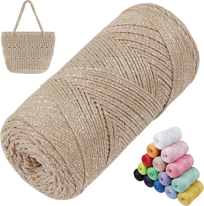 Sparkle Macrame Cord 1.5mm x 306 Yards Cotton Glitter Yarn by LEREATI