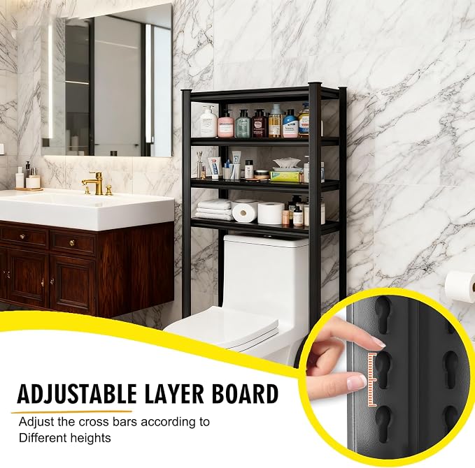 Over The Washer and Dryer Storage Shelf, Height-Adjustable 4-Tier Metal - Image 5