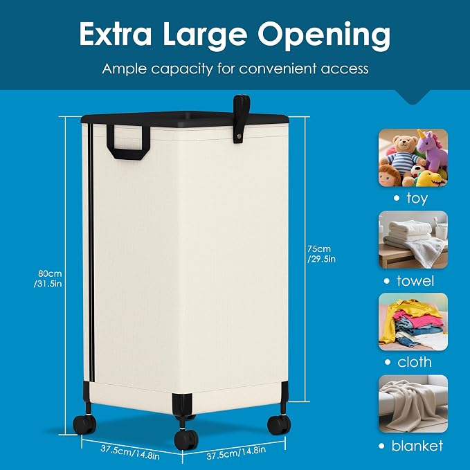 2Pcs Laundry Basket With Wheels 105L, Large Rolling Laundry Hamper With - Image 2
