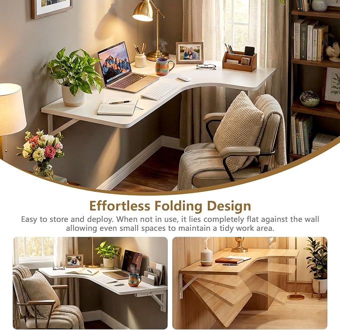 Wall Mounted Folding Table L Shaped, Fold Down Floating Desk - Image 2