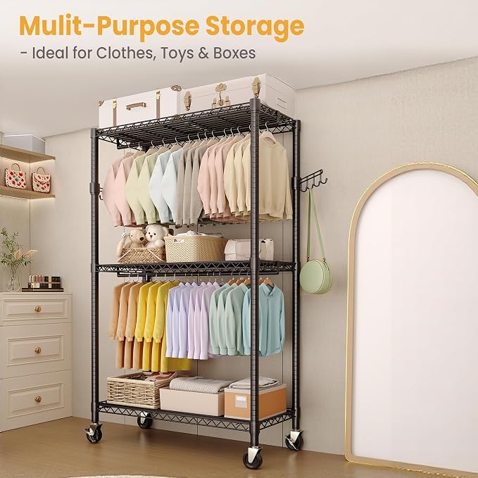 Rolling Clothes Rack, Portable Wire Rack - Image 6