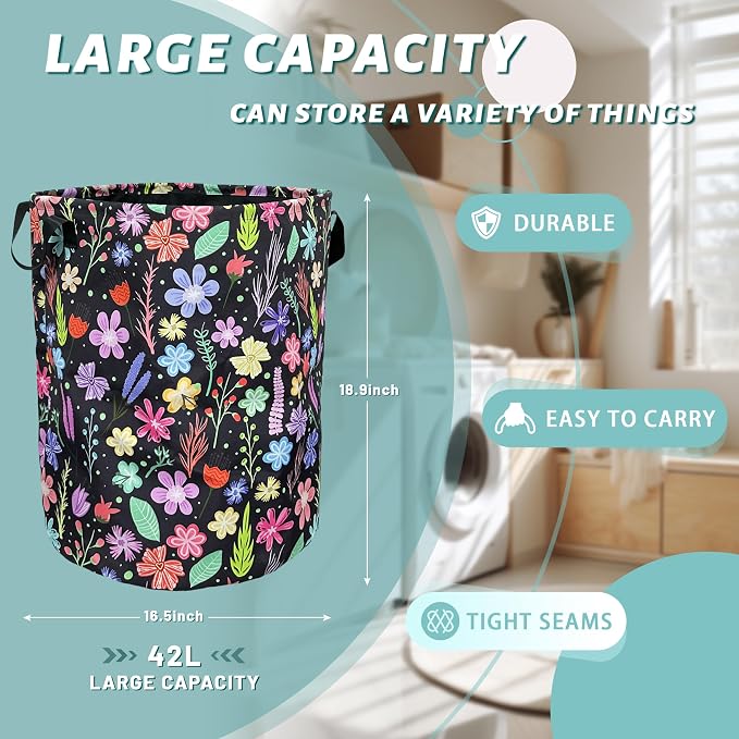 Colorful Flowers Laundry Basket Foldable - Image 2
