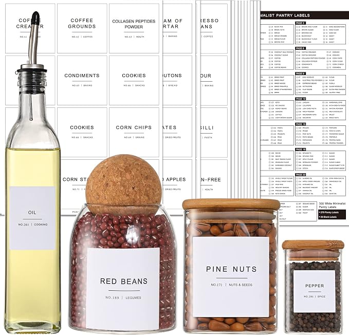 308 Kitchen Pantry Labels for Food Containers, 3 Sizes White Minimalist Labels by VITEVER