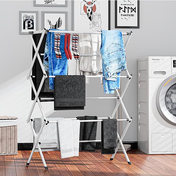3 Tier Clothes Drying Rack, Foldable Drying Rack Clothing, Indoor & Outdoor - Image 2
