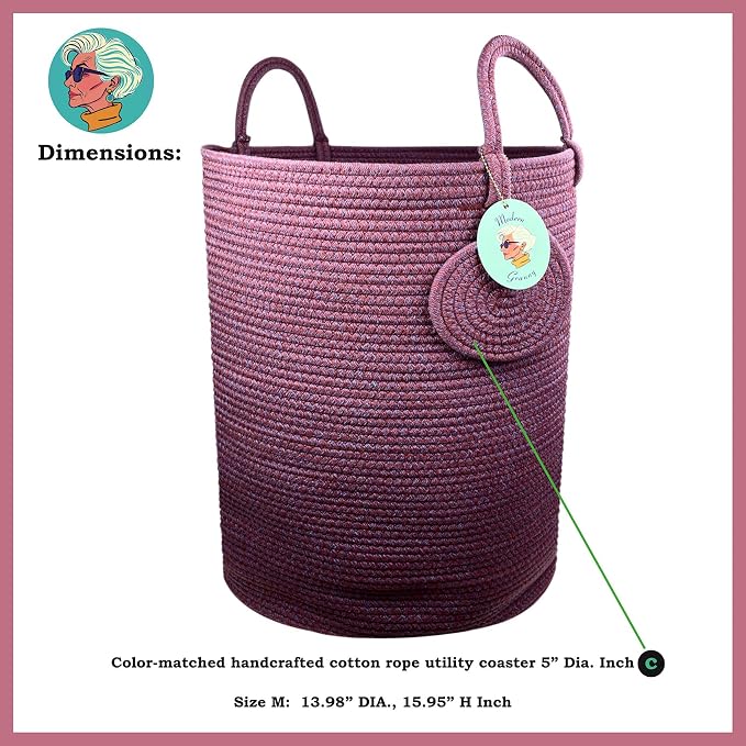 Modern Granny Medium Cotton Rope Laundry Hamper 14x16 Inch Dual Secure Woven - Image 4