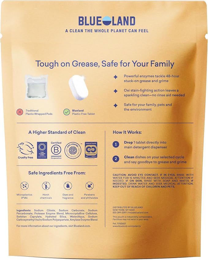 BLUELAND 100% Plastic-Free Dishwasher Detergent Tablets, Lemon Zest Scent - Image 2