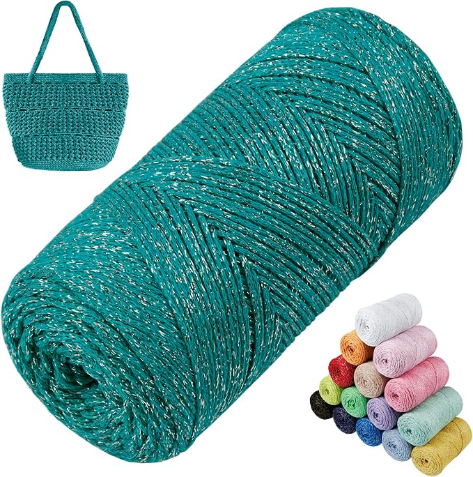 Sparkle Macrame Cord 1.5mm x 306 Yards Cotton Glitter Yarn by LEREATI