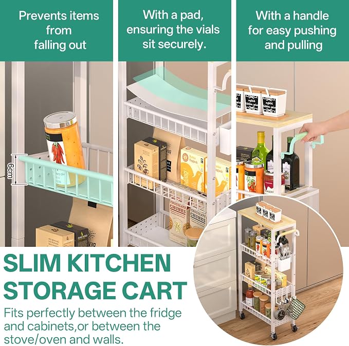 Laundry Room Organization Cart, 4 Tier Slim Rolling Cart - Image 4