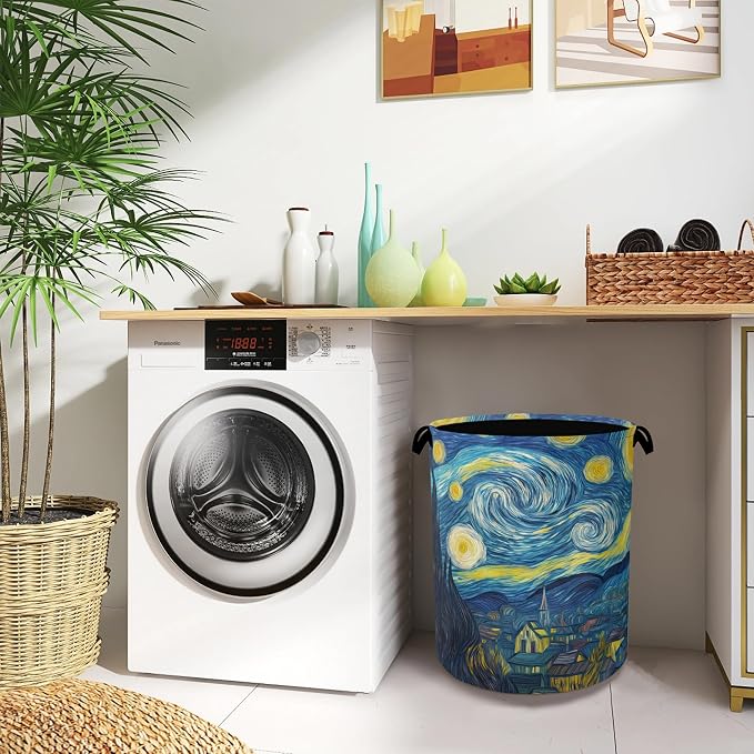 Starry Night Moon Laundry Basket, Village Oxford Cloth Laundry Hamper - Image 8