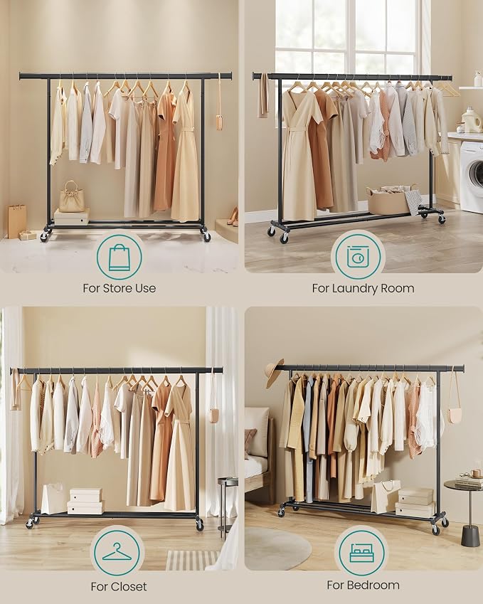 SONGMICS Clothes Rack with Wheels, Heavy-Duty Clothing Rack - Image 7